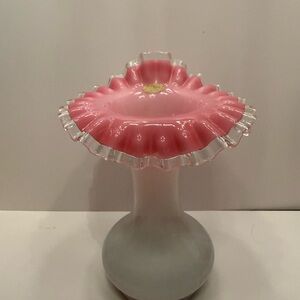 Vintage Pink and White Glass Ruffle Vase Fenton?